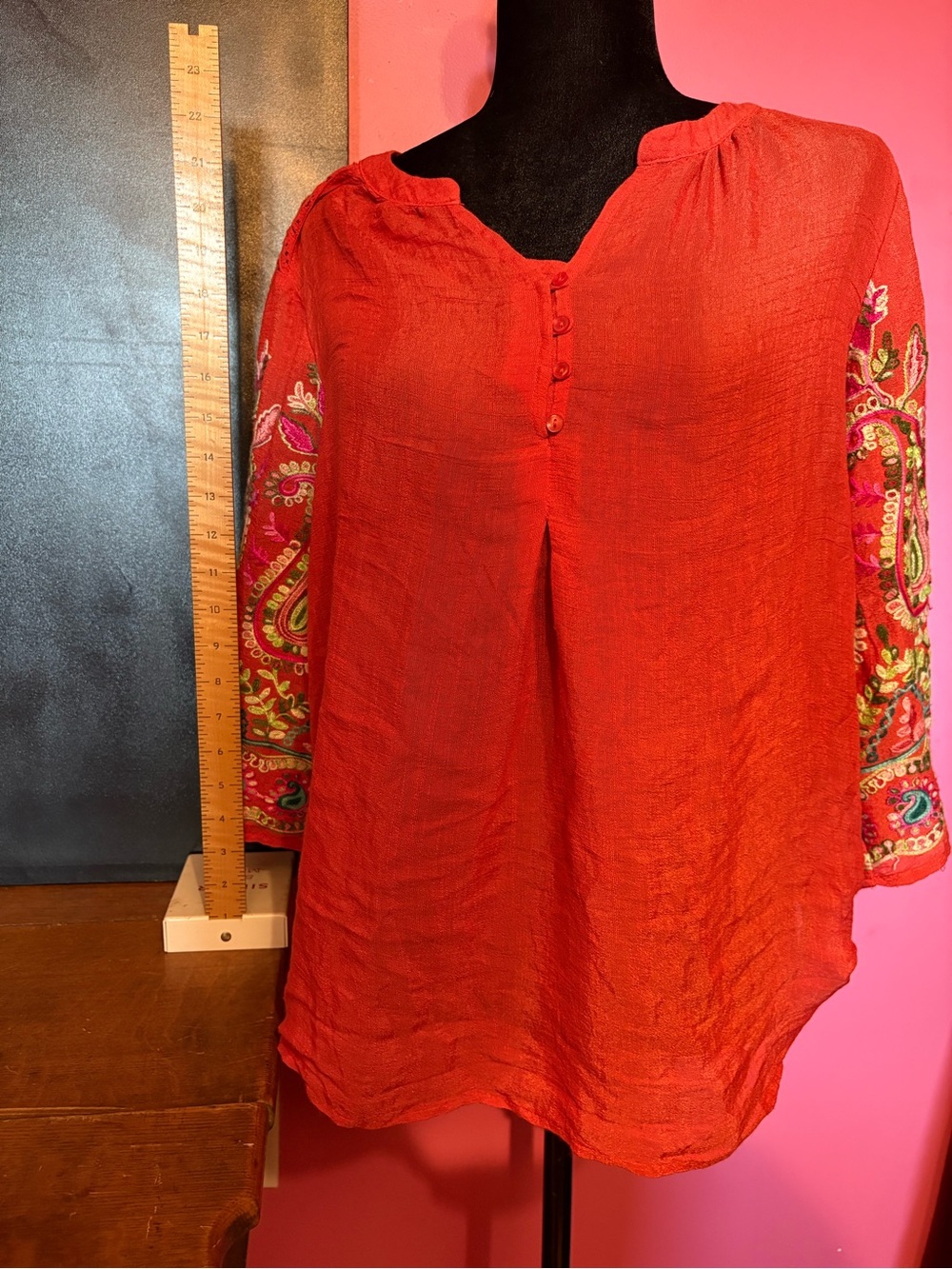Christopher & Banks Red Embroidered Peasant Tunic